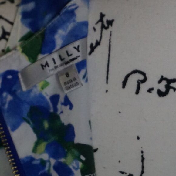 Milly Design Nation Blue and White Floral Sleeveless Fit & Flare Dress, Size 8 - Picture 10 of 10